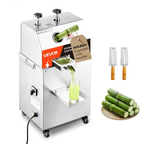 Commercial Sugar Cane Juicer, 750W Electric Sugarcane Juicer Machine with 300KG/H High Output, 3 Stainless Steel Rollers, Sugarcane Juice Press Extractor Squeezer on Wheels for Home/Commercial