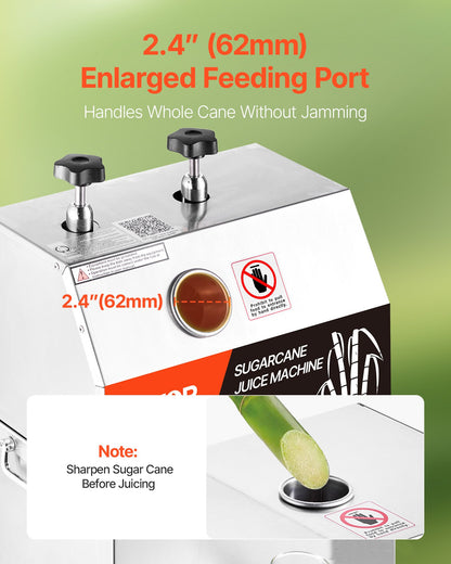 Commercial Sugar Cane Juicer, 750W Electric Sugarcane Juicer Machine with 300KG/H High Output, 3 Stainless Steel Rollers, Sugarcane Juice Press Extractor Squeezer on Wheels for Home/Commercial