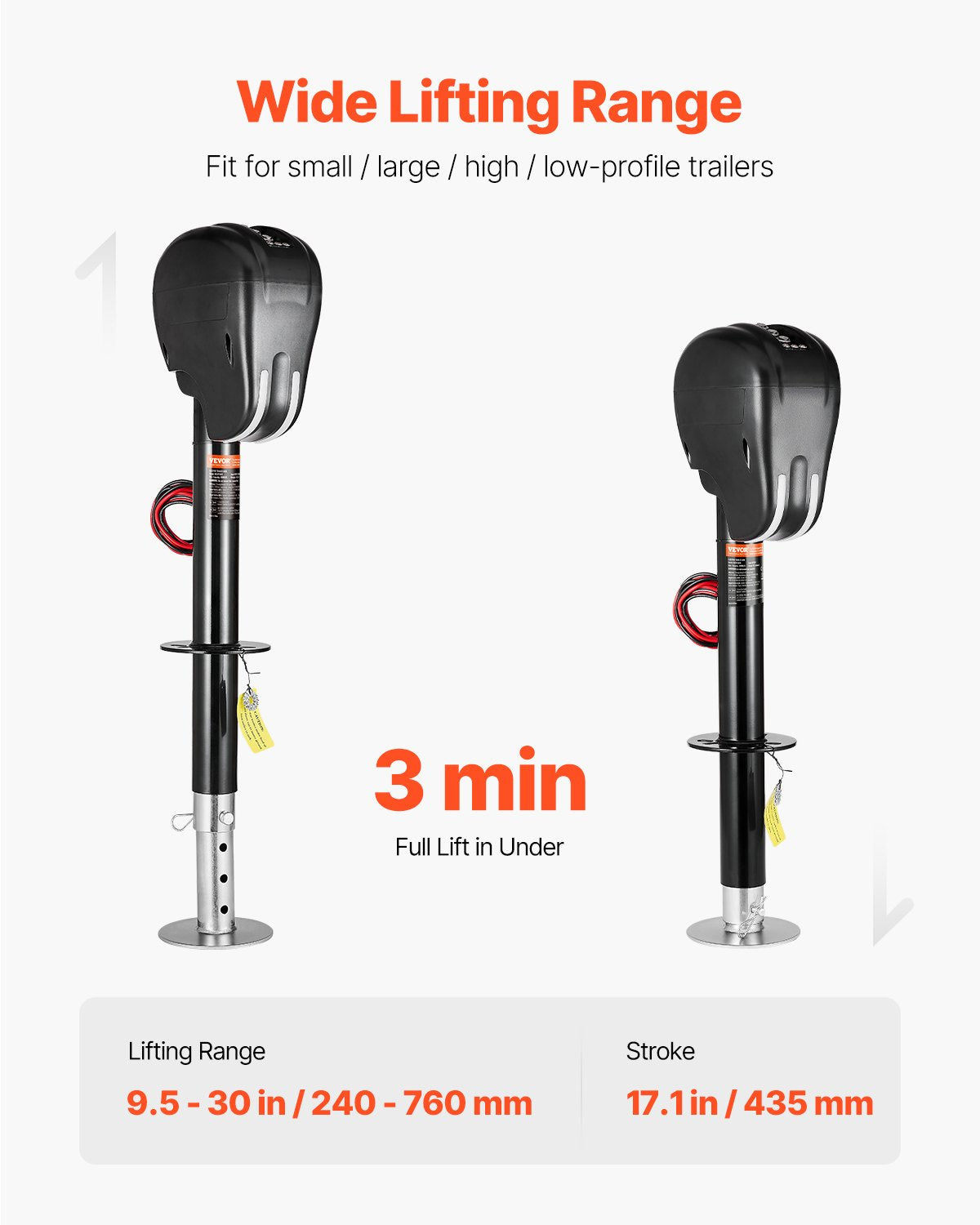 Elektrisk släpvagnsdomkraft, 1470 kg, kraftig elektrisk tungdomkraft för husbilar med 2-vägskontakt, minnesfunktion, vevhandtag och väderbeständigt domkraftsskydd, 23-61 cm lyft, för släpvagnar och husbilar