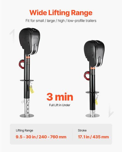 Elektrisk släpvagnsdomkraft, 1470 kg, kraftig elektrisk tungdomkraft för husbilar med 2-vägskontakt, minnesfunktion, vevhandtag och väderbeständigt domkraftsskydd, 23-61 cm lyft, för släpvagnar och husbilar