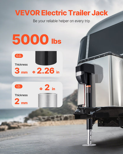 Elektrisk släpvagnsdomkraft, 5000 lbs, Kraftig elektrisk domkraft med tunga för husvagnar och 2-vägskontakt, fjärrkontroll, vev och väderbeständigt domkraftsskydd, 10"-28,3" lyft, för släpvagnar och husbilar
