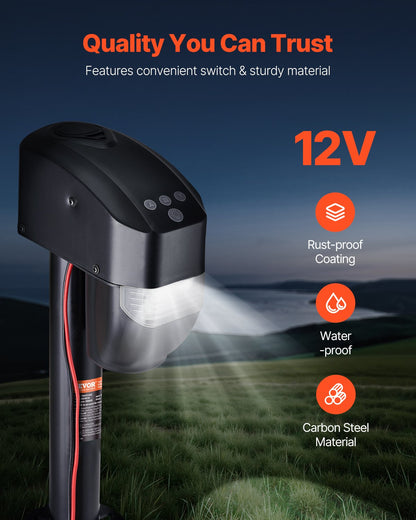 Elektrisk släpvagnsdomkraft, 5000 lbs, Kraftig elektrisk domkraft med tunga för husvagnar och 2-vägskontakt, fjärrkontroll, vev och väderbeständigt domkraftsskydd, 10"-28,3" lyft, för släpvagnar och husbilar