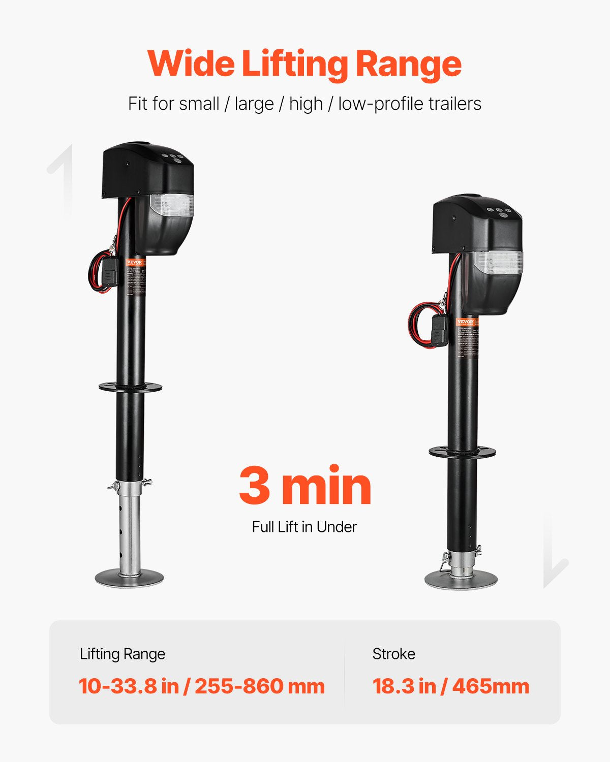 Elektrisk släpvagnsdomkraft, 5000 lbs, Kraftig elektrisk domkraft med tunga för husvagnar och 2-vägskontakt, fjärrkontroll, vev och väderbeständigt domkraftsskydd, 10"-28,3" lyft, för släpvagnar och husbilar