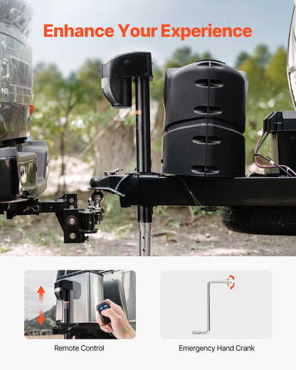 Elektrisk släpvagnsdomkraft, 5000 lbs, Kraftig elektrisk domkraft med tunga för husvagnar och 2-vägskontakt, fjärrkontroll, vev och väderbeständigt domkraftsskydd, 10"-28,3" lyft, för släpvagnar och husbilar