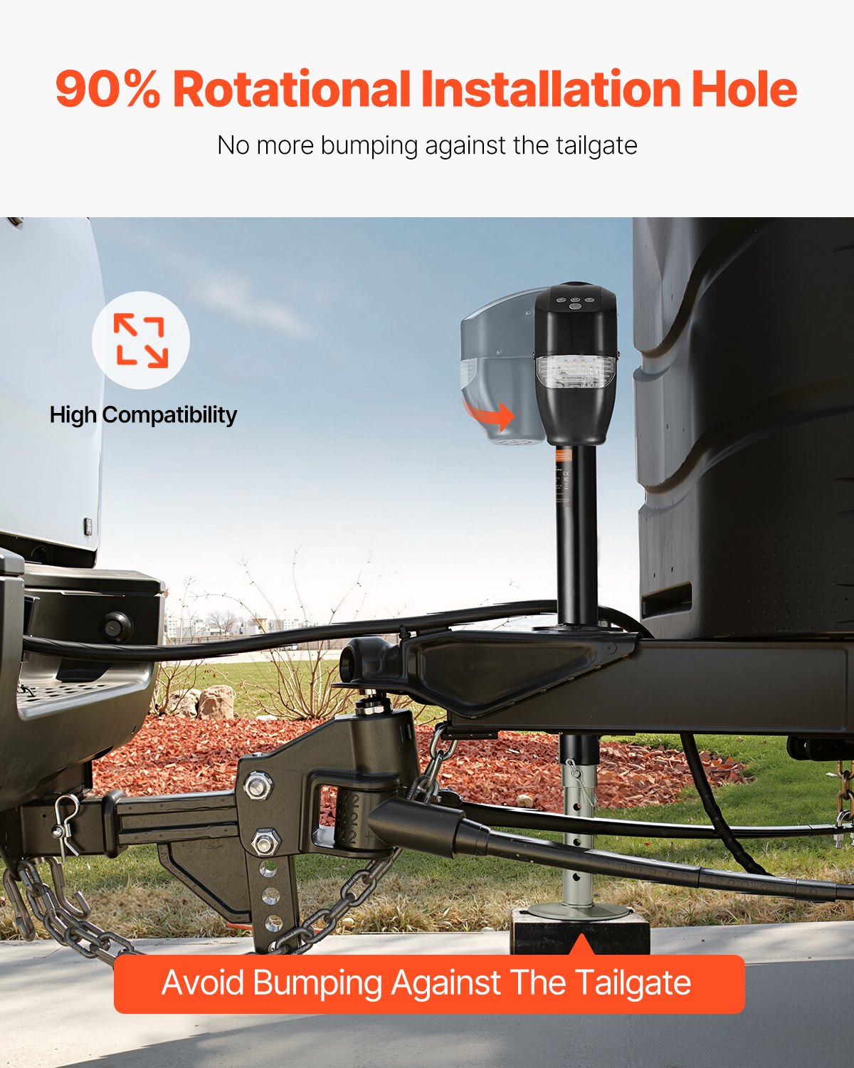 Elektrisk släpvagnsdomkraft, 5000 lbs, Kraftig elektrisk domkraft med tunga för husvagnar och 2-vägskontakt, fjärrkontroll, vev och väderbeständigt domkraftsskydd, 10"-28,3" lyft, för släpvagnar och husbilar