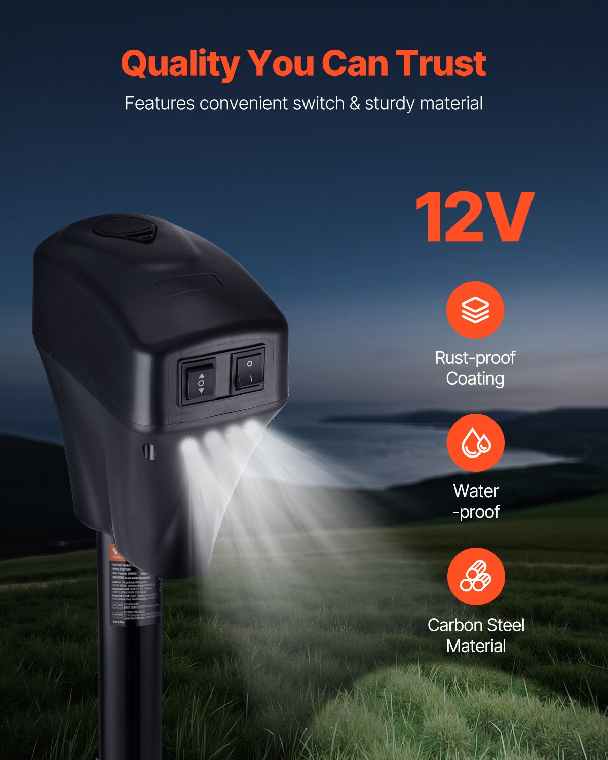 Electric Trailer Jack, 5000 lbs, Heavy Duty RV Electric Power Tongue Jack with 2 Way Connector, Manual Crank Handle & Weatherproof Jack Cover, 10"-28.3" Lift, for RVs, Trailers & Campers, Black