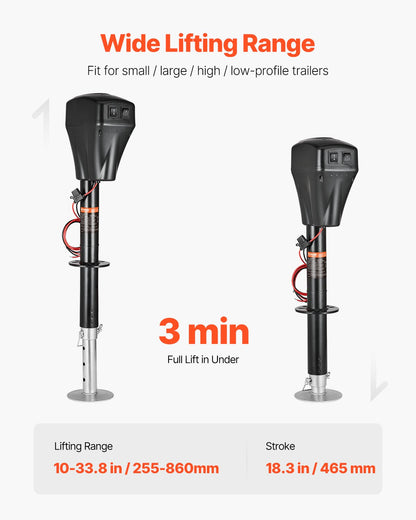 Electric Trailer Jack, 5000 lbs, Heavy Duty RV Electric Power Tongue Jack with 2 Way Connector, Manual Crank Handle & Weatherproof Jack Cover, 10"-28.3" Lift, for RVs, Trailers & Campers, Black