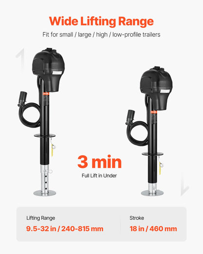 Elektrisk släpvagnsdomkraft, 1470 kg, Kraftig elektrisk domkraft för husbilar med 7-polig kontakt, manuell vev och väderbeständig domkraftsskydd, 23-61 cm lyft, för släpvagnar, husbilar och husbilar, svart