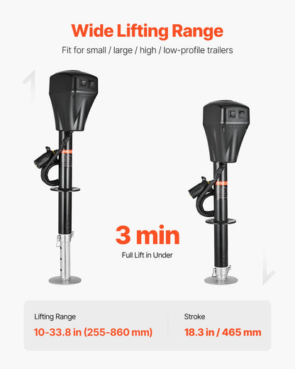 Electric Trailer Jack, 5000 lbs, Heavy Duty RV Electric Power Tongue Jack with 7-pin Connector, Manual Crank Handle & Weatherproof Jack Cover, 10"-28.3" Lift, for Trailers, Campers & RVs, Black