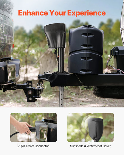 Electric Trailer Jack, 5000 lbs, Heavy Duty RV Electric Power Tongue Jack with 7-pin Connector, Manual Crank Handle & Weatherproof Jack Cover, 10"-28.3" Lift, for Trailers, Campers & RVs, Black