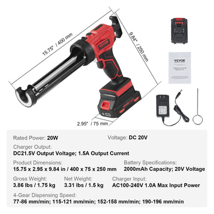 20V sladdlös elektrisk fogpistol 10oz/300ml med 4 justerbara hastigheter
