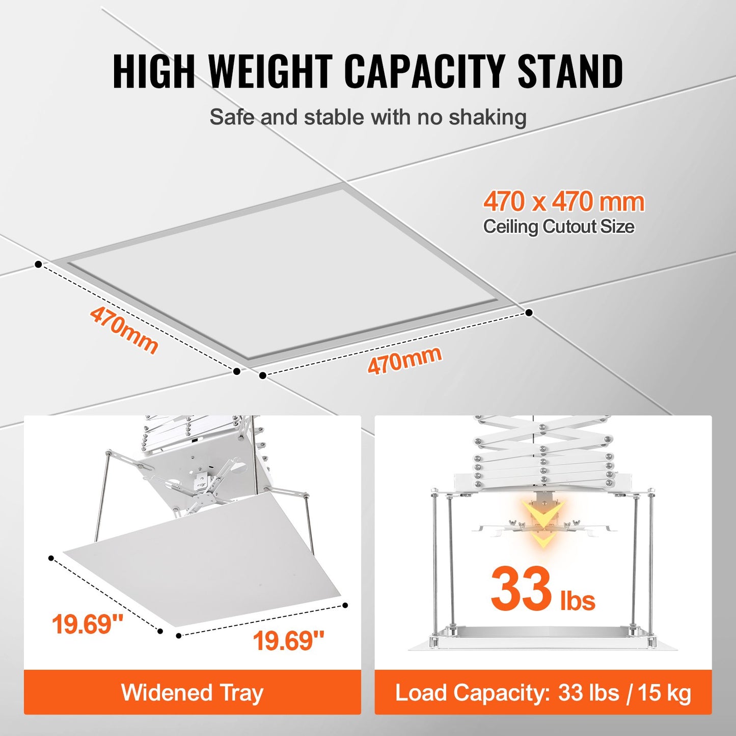 Motorized Projector Lift, Electric Projector Lift Adjustable Height 59 in, Hidden Projector Ceiling Mount with Remote and Wired Control, Ideal for Movies, Home, Office, Stage and Studio, White