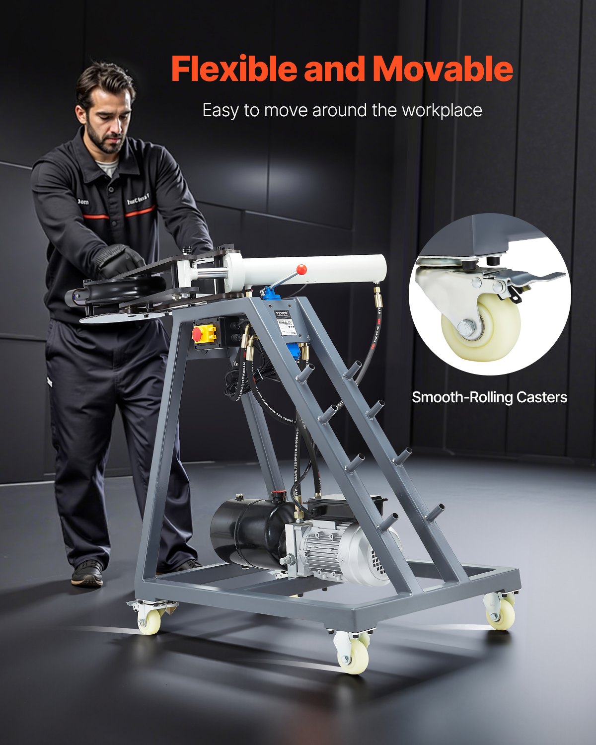 Electric Tube Bending Machine, 750W Electric Tubing Bender with 6L Hydraulic Cylinder, Movable Pipe Bender Machine with Casters, 3 Dies & 180° Max Bending Angle, Suitable for 3/4 to 2 inch Pipes