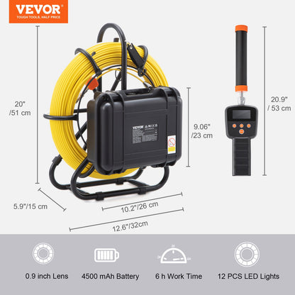Sewer Camera Pipe Inspection Camera w/ 512hz Sonde 22.9 cm 720p Screen 91.4m