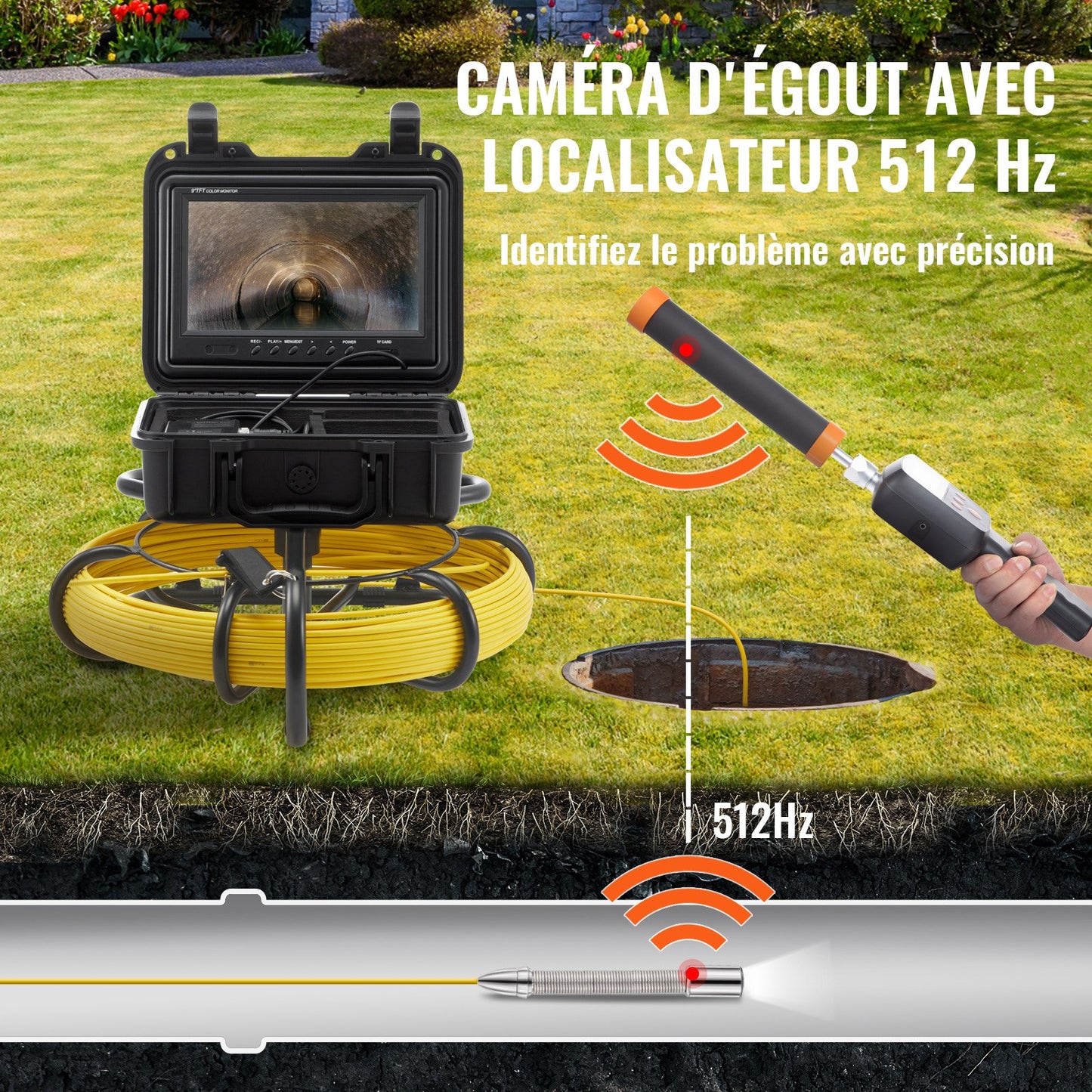 Avloppskamera Rörinspektionskamera med 512 Hz-sond 22,9 cm 720p-skärm 50,3 m