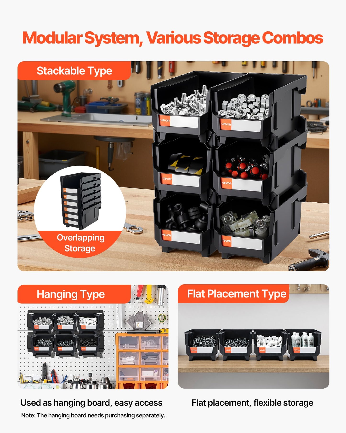 Plastic Stackable Storage Bins, 37.7 x 21.5 x 18 cm (12 Pack), Plastic Containers for Organizing & Storage Bins for Garage, Small Parts, Office Supplies, Other Accessories, Black & Transparent