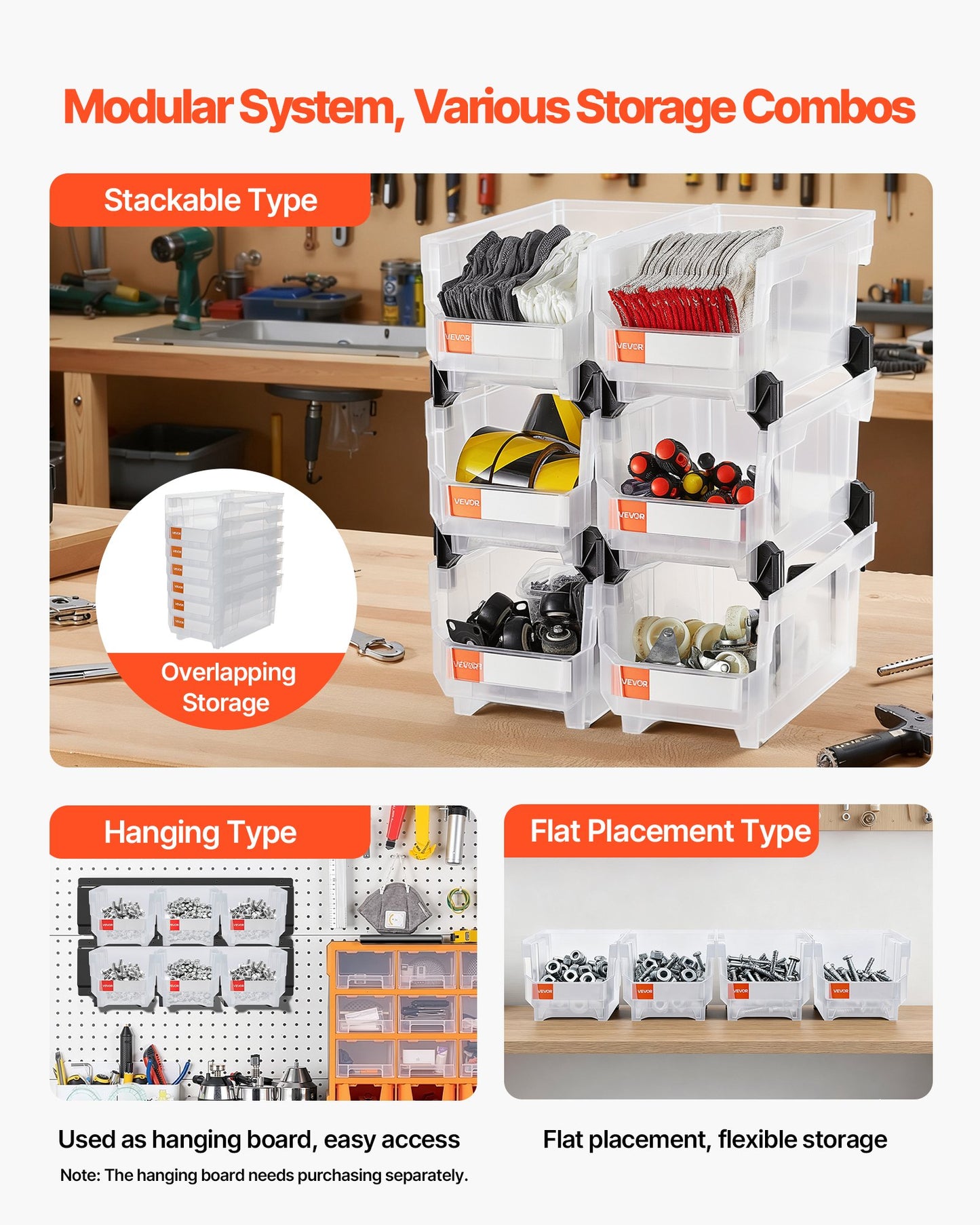 Plastic Stackable Storage Bins, 37.7 x 21.5 x 18 cm (6 Pack), Plastic Containers for Organizing & Storage Bins for Closet, Garage, Small Parts, Office Supplies, Other Accessories, Transparent