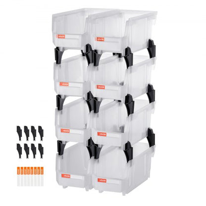 Plastic Stackable Storage Bins, 27.6 x 14 x 13 cm (8 Pack), Plastic Containers for Organizing & Storage Bins for Closet, Garage, Small Parts, Office Supplies, Other Accessories, Transparent