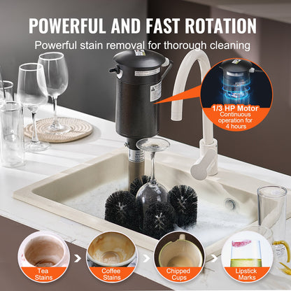 Elektrisk kommersiell glastvättmaskin, barglasrengöring med 5 borstar, vinglasrengöringsmaskin med 1200 koppar/timme, barglastvättmaskin för champagneglas, ölmuggar, muggar, perfekt för barer och kaféer