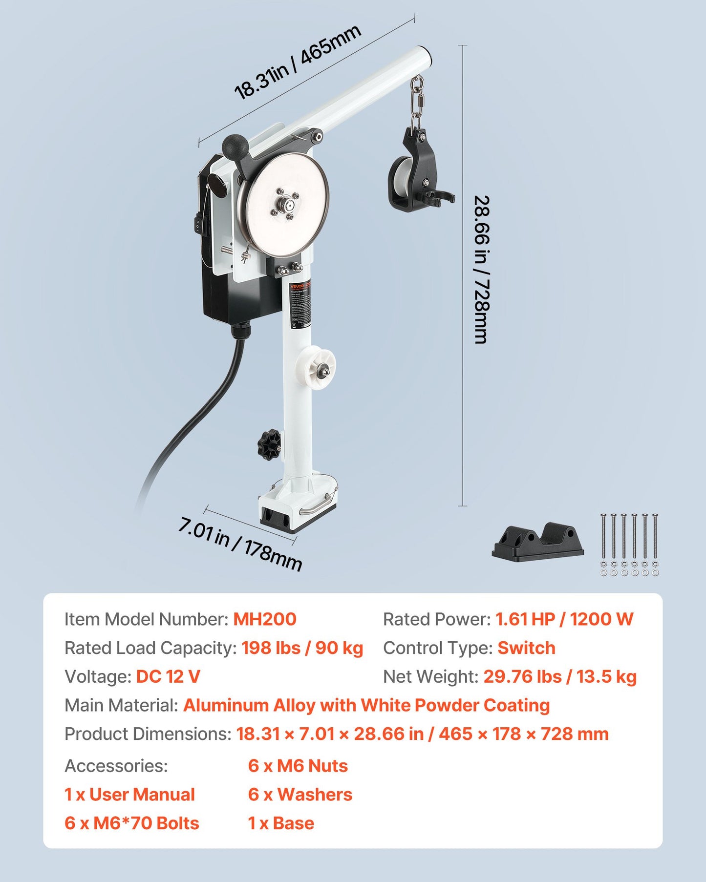 Line Hauler Pot Puller, 12V DC 1200W, Line Hauler Winch Holds 90 kg Lift Capacity, Line Speed of 35 m/min, 360° Rotation & Corrosion-Resistant, Crab Pot Puller for Crab, Shrimp, Lobster Traps