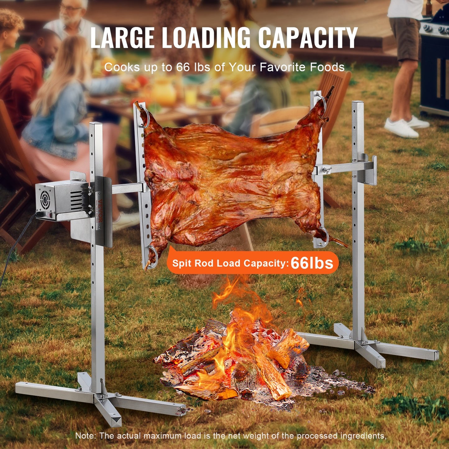 116.8 cm Electric BBQ Rotisserie Grill Kit Stainless Steel Grill 59.9 kg Pig Lamb