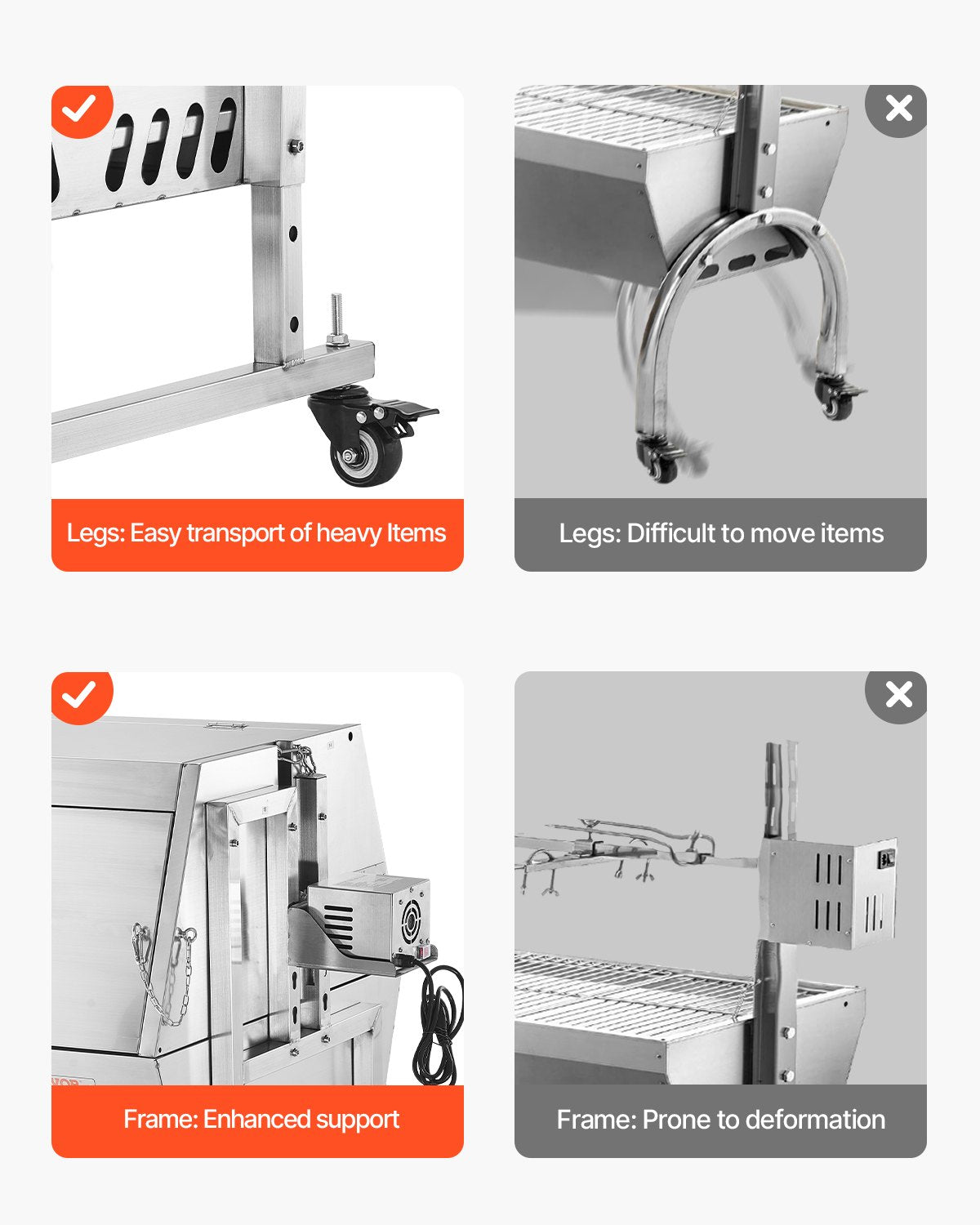 60W rotisseriegrill med huva, 56 tums gris- och lammgetrotisseriegrill, kapacitet 136 kg, kolgrill i rostfritt stål med låsbara hjul, för camping och utomhusgrill