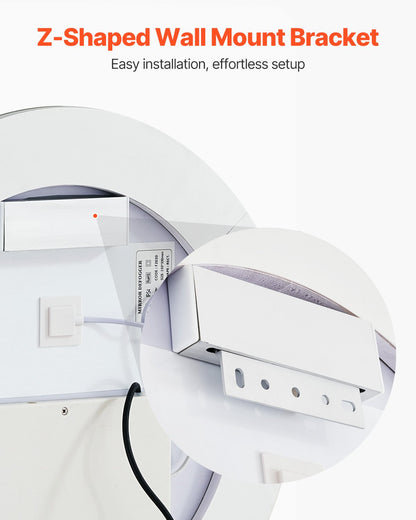 LED-badrumsspegel, 60 cm rund LED-badrumsspegel med frontbelysning och bakgrundsbelysning, imfri spegel med minne och belysning, steglöst dimbar badrumsspegel med 3 färger, väggmonterad