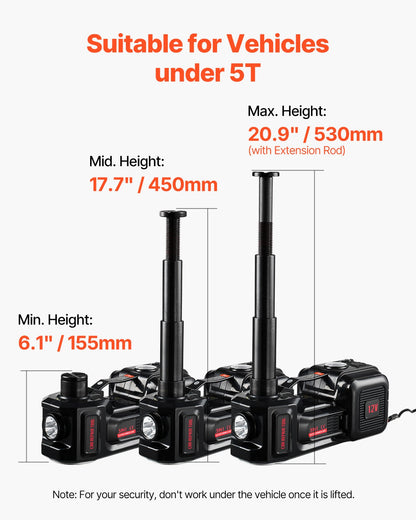Electric Car Jack, 5 Tons /11000 lbs, Hydraulic Jack Lift with Built-In Inflator, 12V Tire Change Replacement with Electric Impact Wrench & LED Light, Portable Jack kit for Sedan, SUV, Truck