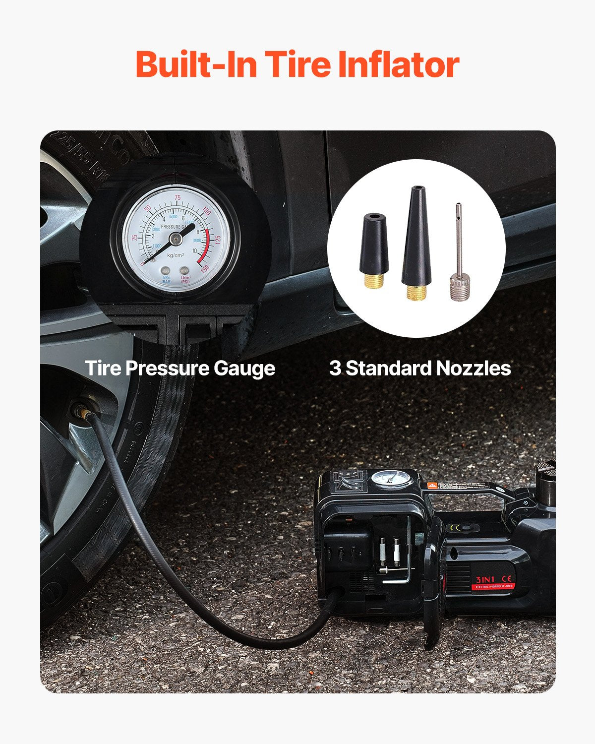 Electric Car Jack, 5 Tons /11000 lbs, Hydraulic Jack Lift with Built-In Inflator, 12V Tire Change Replacement with Electric Impact Wrench & LED Light, Portable Jack kit for Sedan, SUV, Truck