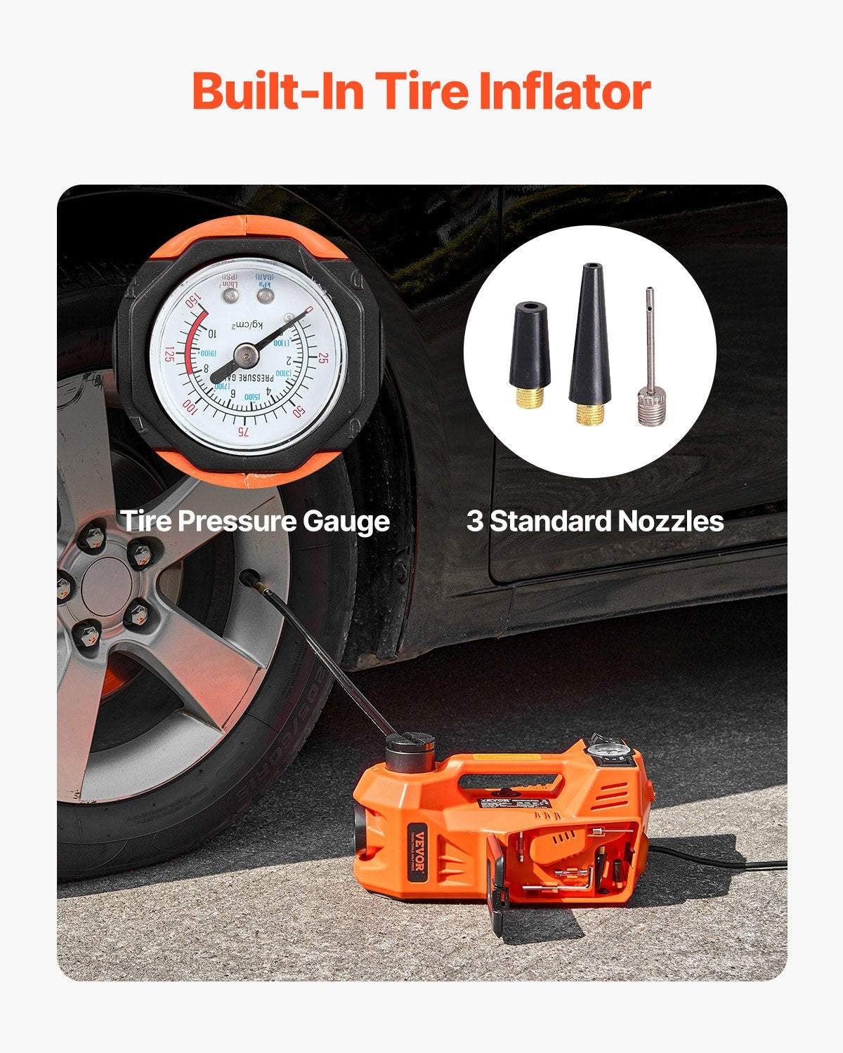 Electric Car Jack, 5 Tons /11000 lbs, Electric Scissor Jack with Built-In Inflator, 12V Adjustable Tire Change Replacement with Secure Hammer & LED Light, Portable Jack kit for Sedan, SUV, Truck