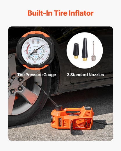 Electric Car Jack, 5 Tons /11000 lbs, Electric Scissor Jack with Built-In Inflator, 12V Adjustable Tire Change Replacement with Secure Hammer & LED Light, Portable Jack kit for Sedan, SUV, Truck
