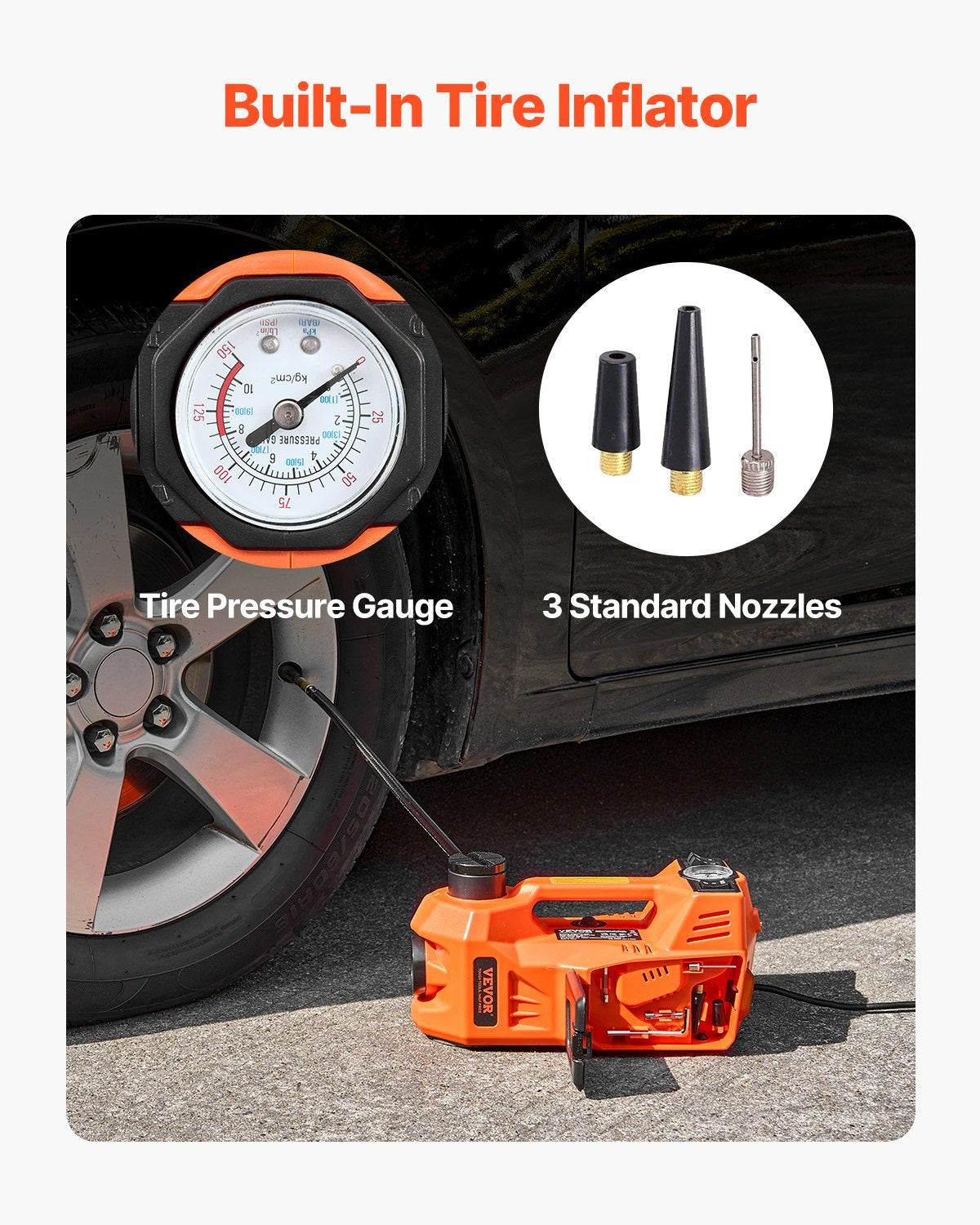 Electric Car Jack, 5 Tons /11000 lbs, Electric Scissor Jack with Built-In Inflator, 12V Tire Change Replacement with Electric Impact Wrench & LED Light, Portable Jack kit for Sedan, SUV, Truck