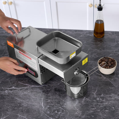 Electric Oil Press Machine, 850W Stainless Steel Oil Extractor Machine, 0-300℃ / 32 - 572 ℉ Adjustable Temperature, Hot Press Oil Expeller for Pressing Peanuts, Sesame Seeds, Rapeseed, Tea Seeds