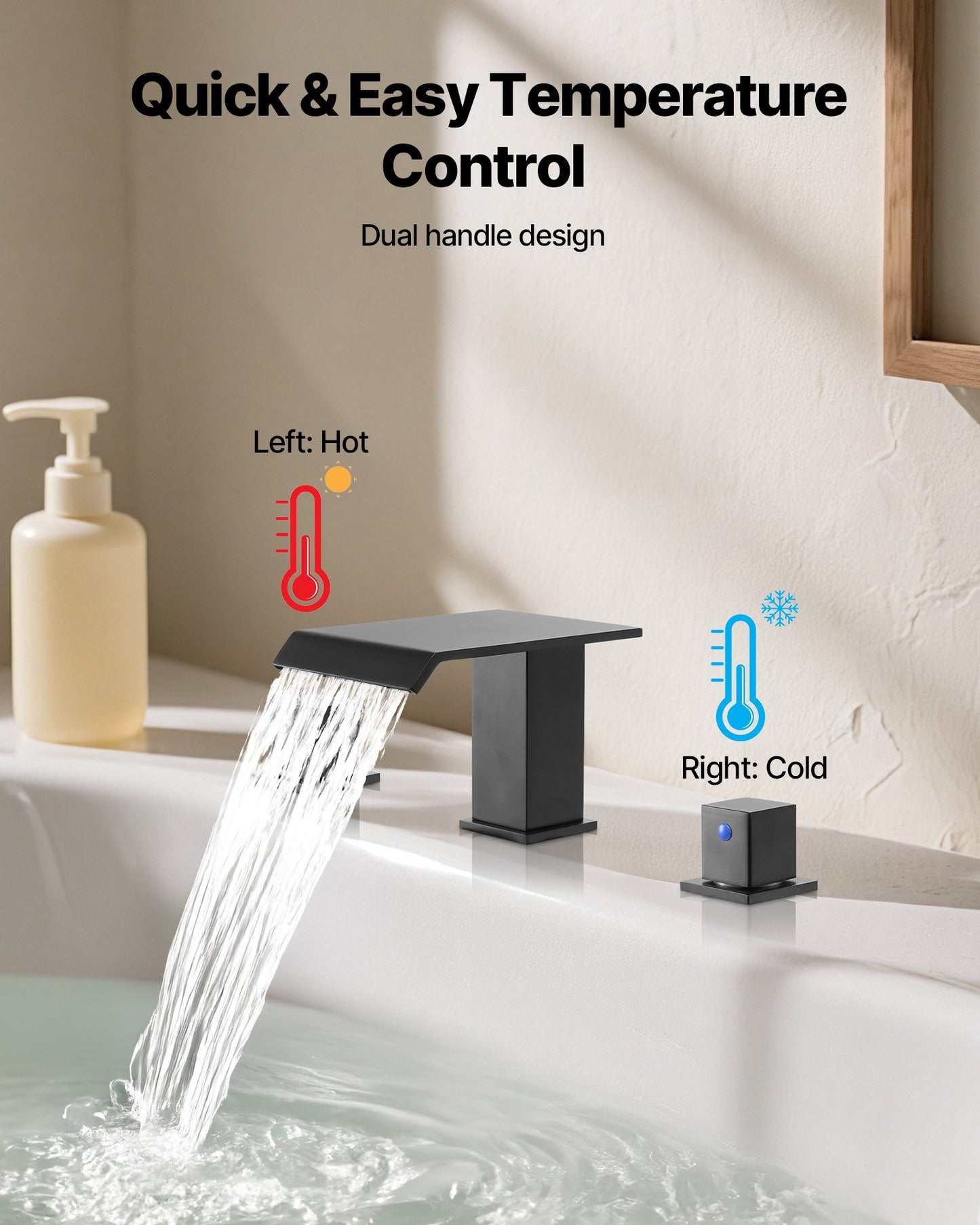 Roman Tub Faucet, 3 Hole Waterfall Bathtub Faucet, Bath Tubs Faucets Set with 2 Handles, Roman Tub Faucets Deck Mount for Pet Washing, Baby Care, Adult Bathing, Matte Black, Stainless Steel