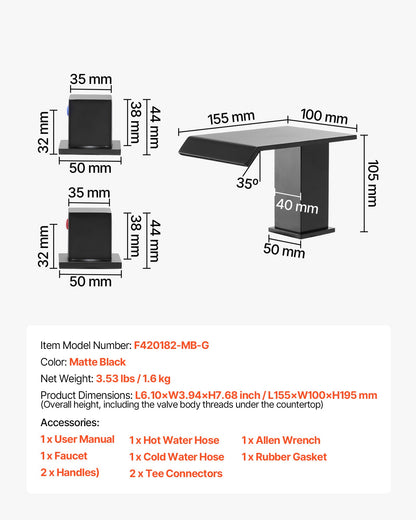 Roman Tub Faucet, 3 Hole Waterfall Bathtub Faucet, Bath Tubs Faucets Set with 2 Handles, Roman Tub Faucets Deck Mount for Pet Washing, Baby Care, Adult Bathing, Matte Black, Stainless Steel