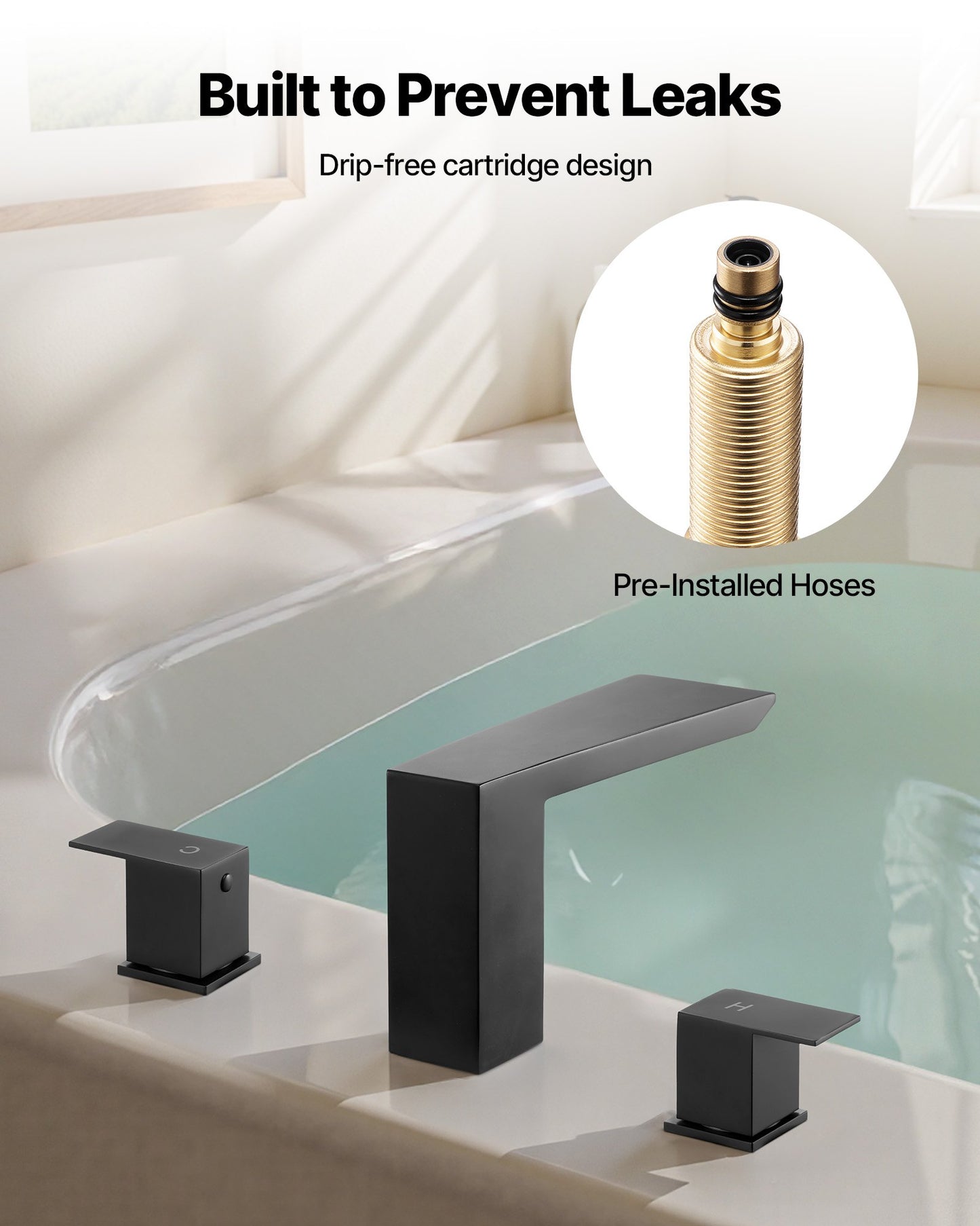 Romersk badkarsblandare, badkarsblandare med 2 handtag, romersk badkarsblandare med vattenfall för husdjurstvätt, babyvård, vuxenbad, mattsvart, rostfritt stål, badkarsblandare med 3 hål med vattenfall