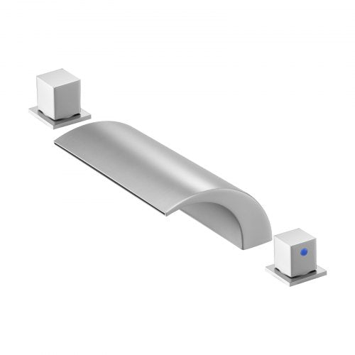 Romersk badkarsblandare, badkarsblandare med 3 hål och vattenfall, romerskt badkarsblandareset med 2 handtag, badkarsblandareset för däckmontering för husdjurstvätt, babyvård, vuxenbad, silver, dubbelt vattenflöde