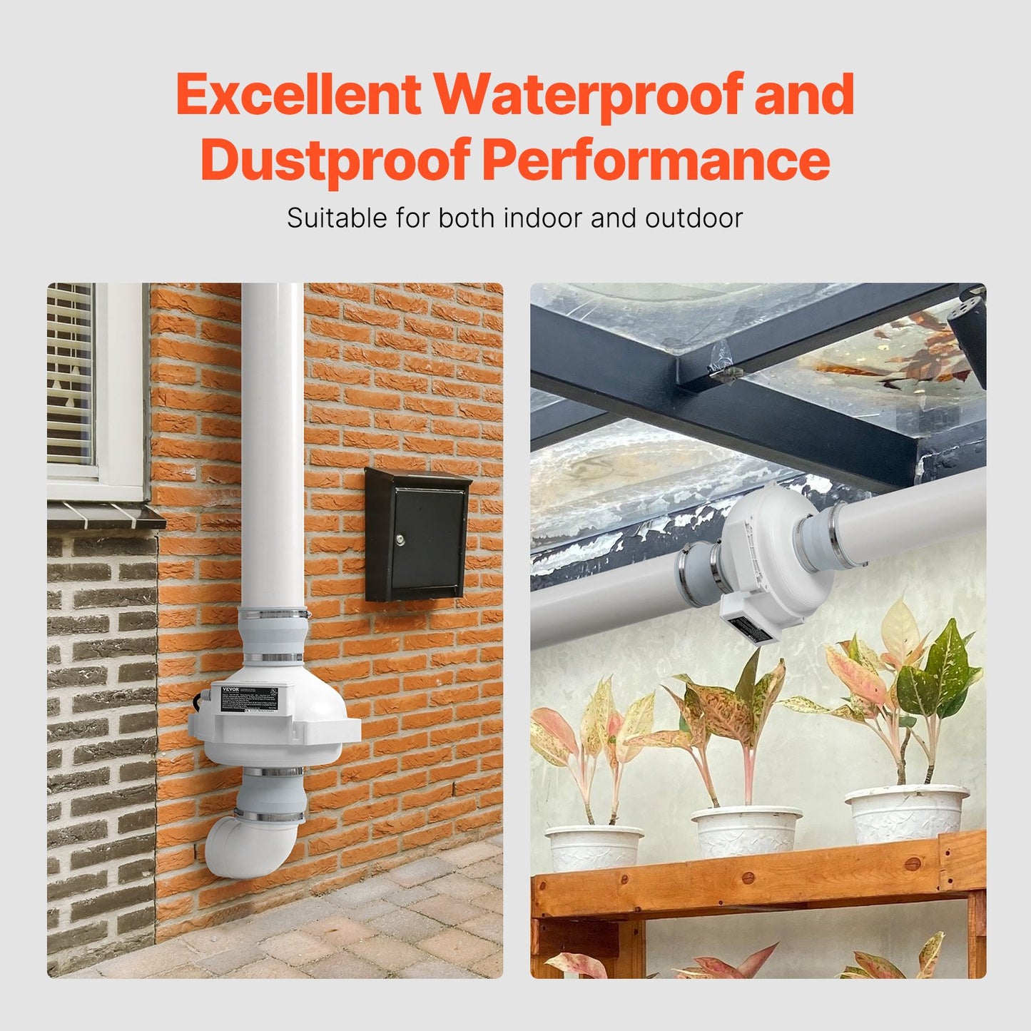 4 till 4,5 tums radonreducerande fläktsystem, tyst 260 CFM radonreduceringskit med 2 kopplingar, vattentät radonfläkt elektrisk inline-kanalfläkt frånluftsfläkt för inomhus- och utomhusventilation