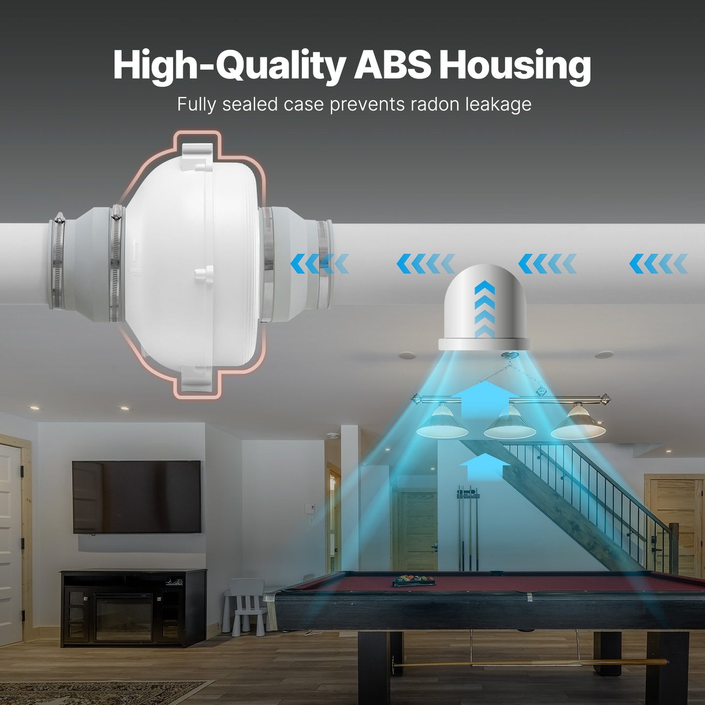 4 to 4.5 inch Radon Mitigation Fan System, Quiet 380 CFM Radon Mitigation Kit with 2 Couplers, Waterproof Radon Fan Electric Inline Duct Fan Exhaust Fan for Indoor Outdoor Ventilation