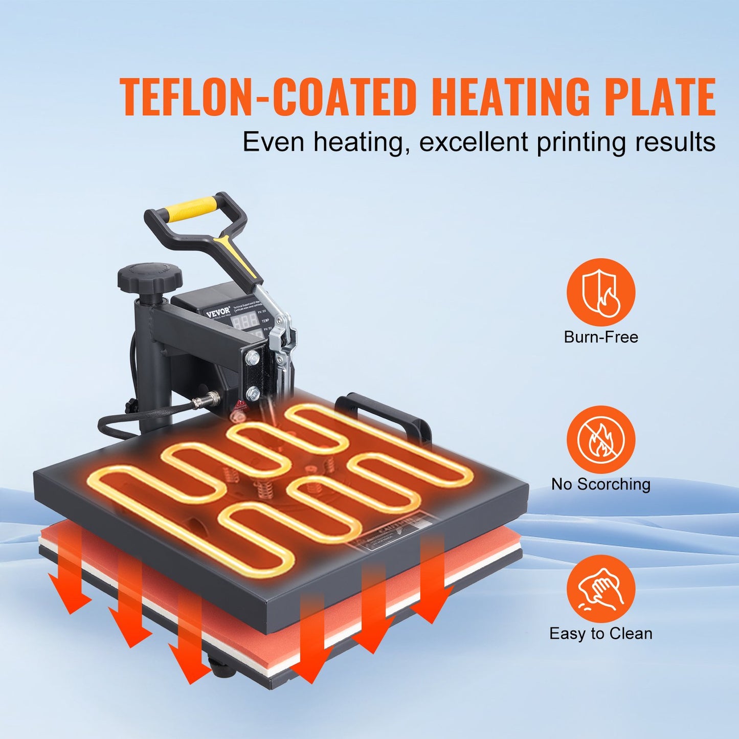 Värmepress, 15x15 tum / 38x38 cm, 2-i-1 clamshell sublimeringsskrivare med teflonbeläggning, digital exakt värmekontroll, kraftpress för t-shirts, hattar och kepsar