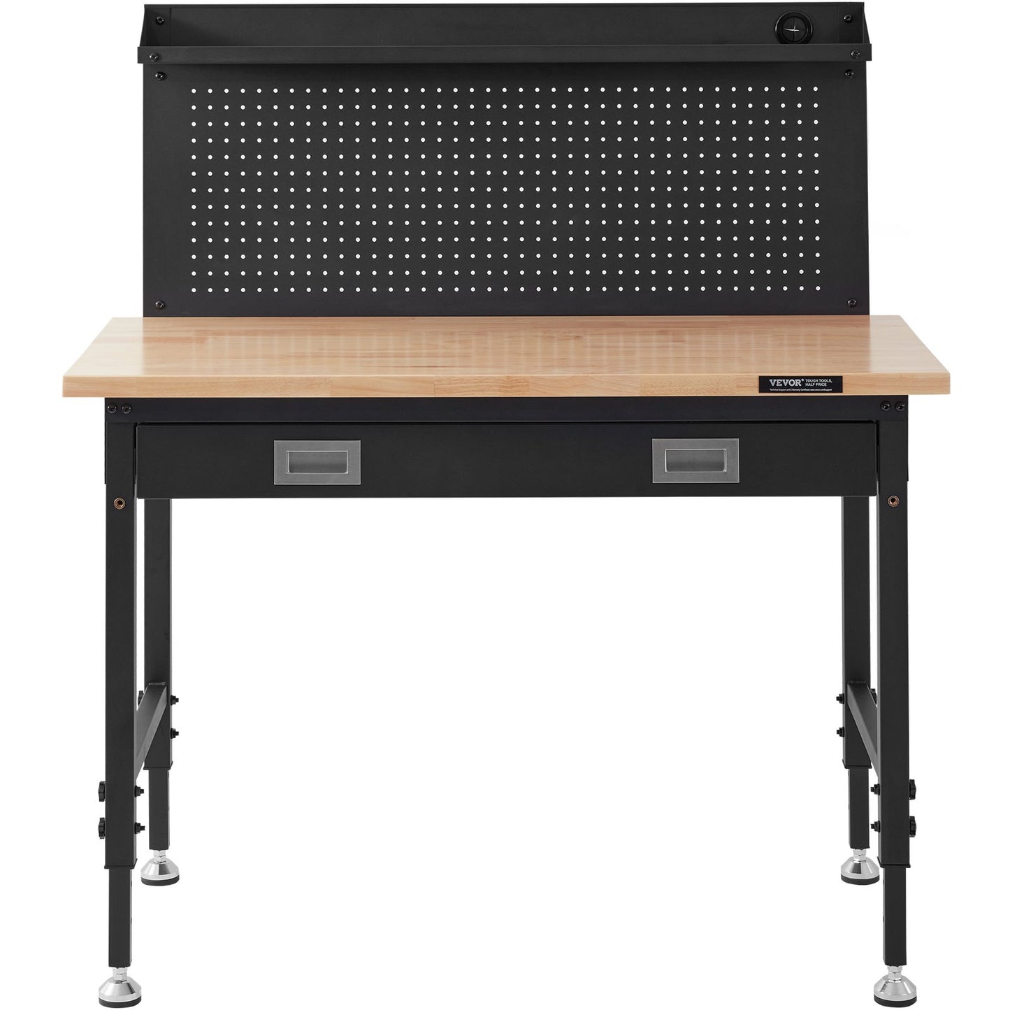 Workbench Adjustable Height 28-39.5" Work Bench For Garage Oak Plank & Carbon Steel Heavy Duty Workbench 2000lbs Weight Capacity Bench top Size 48x24" Hardwood Workbench 3m Cable 30 Hooks