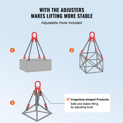Chain Sling, 1/4 inch x 5 ft Lifting Chains with Hooks, G80 Engine Chain Hoist Lifts, 6600 lbs/3 Ton Lifting Sling Chains for Engine Hoist, Engine Lift Chain with 4 Leg Grab Hooks and Adjusters