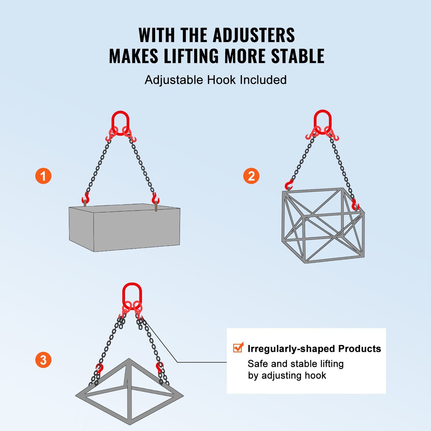 7.9mm x 182.9cm Chain Sling 2 Legs G80 Lifting Chain with Grab Hooks 2993.7 kg