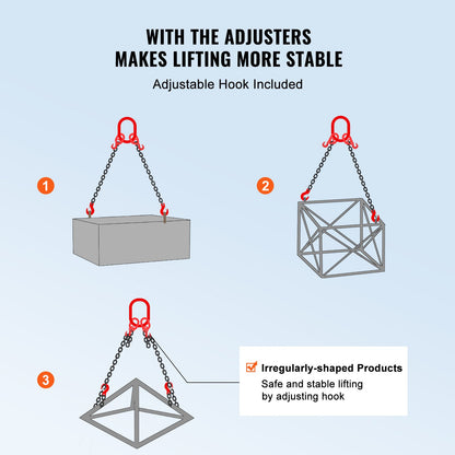 7.9mm x 182.9cm Chain Sling 2 Legs G80 Lifting Chain with Grab Hooks 2993.7 kg