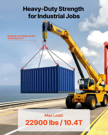 Chain Sling, 10mm x 3 m Lifting Chains with 4 Leg Grab Hooks, Heavy Duty G80 Alloy Steel Lifting Sling, 10.4 Ton Capacity, Adjustable Engine Chain Hoist Lifts for Cargo Security Towing