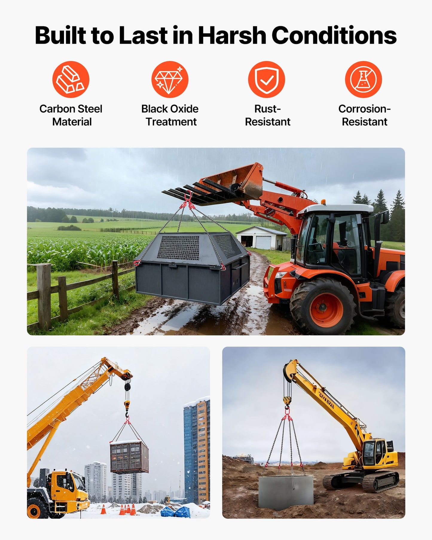 Chain Sling, 10mm x 3 m Lifting Chains with 4 Leg Grab Hooks, Heavy Duty G80 Alloy Steel Lifting Sling, 10.4 Ton Capacity, Adjustable Engine Chain Hoist Lifts for Cargo Security Towing