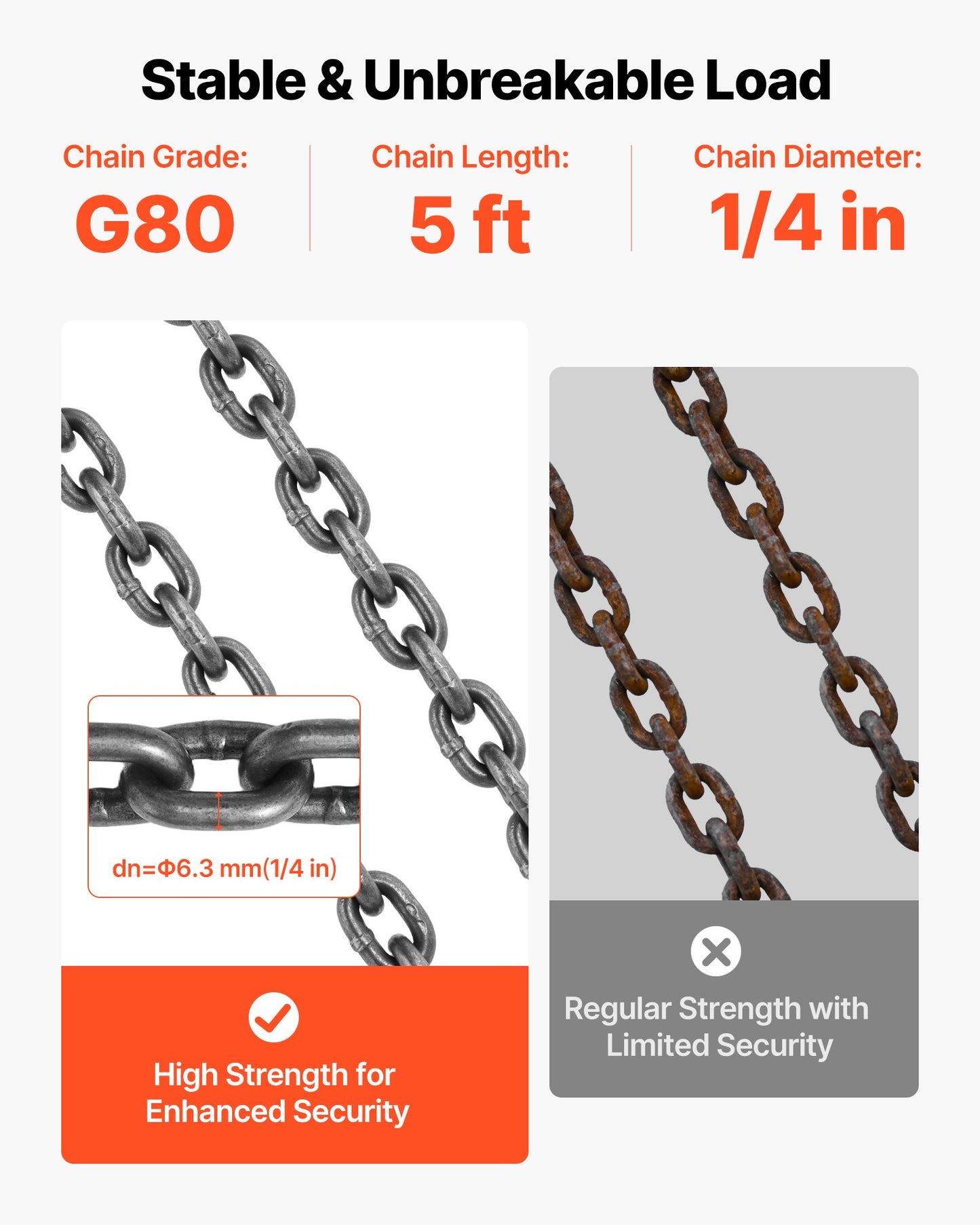 Chain Sling, 6.3mm x 1.5 m Lifting Chains with 4 Leg Grab Hooks,Heavy Duty G80 Alloy Steel Lifting Sling, 2993kg Capacity, Adjustable Engine Chain Hoist Lifts for Cargo Security Towing