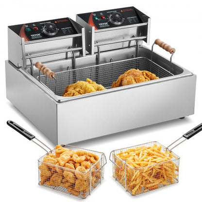 Commercial Deep Fryer, Electric Turkey Fryer with 3 Removable Baskets, Large Capacity 18Qt / 17L Stainless Steel Countertop Single Oil Fryer, for Kitchen Restaurant Use, Silver