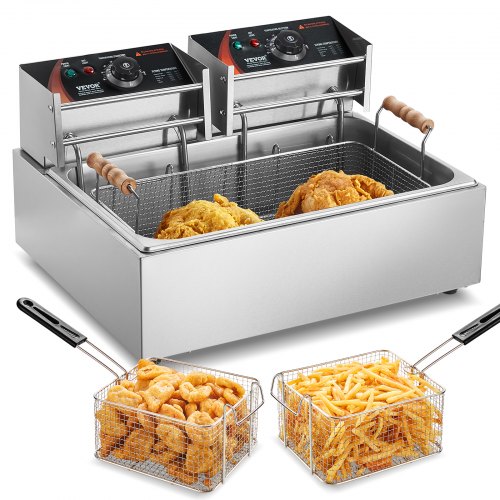 Commercial Deep Fryer, Electric Turkey Fryer with 3 Removable Baskets, Large Capacity 18Qt / 17L Stainless Steel Countertop Single Oil Fryer, for Kitchen Restaurant Use, Silver