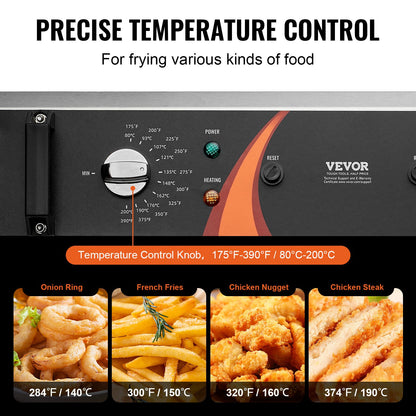 Commercial Deep Fryer, 3000W Electric Turkey Fryer with Basket, Large Capacity 30.6Qt / 29L Countertop Single Oil Fryer, Stainless Steel, Temp Control, for Kitchen Restaurant Use, Silver